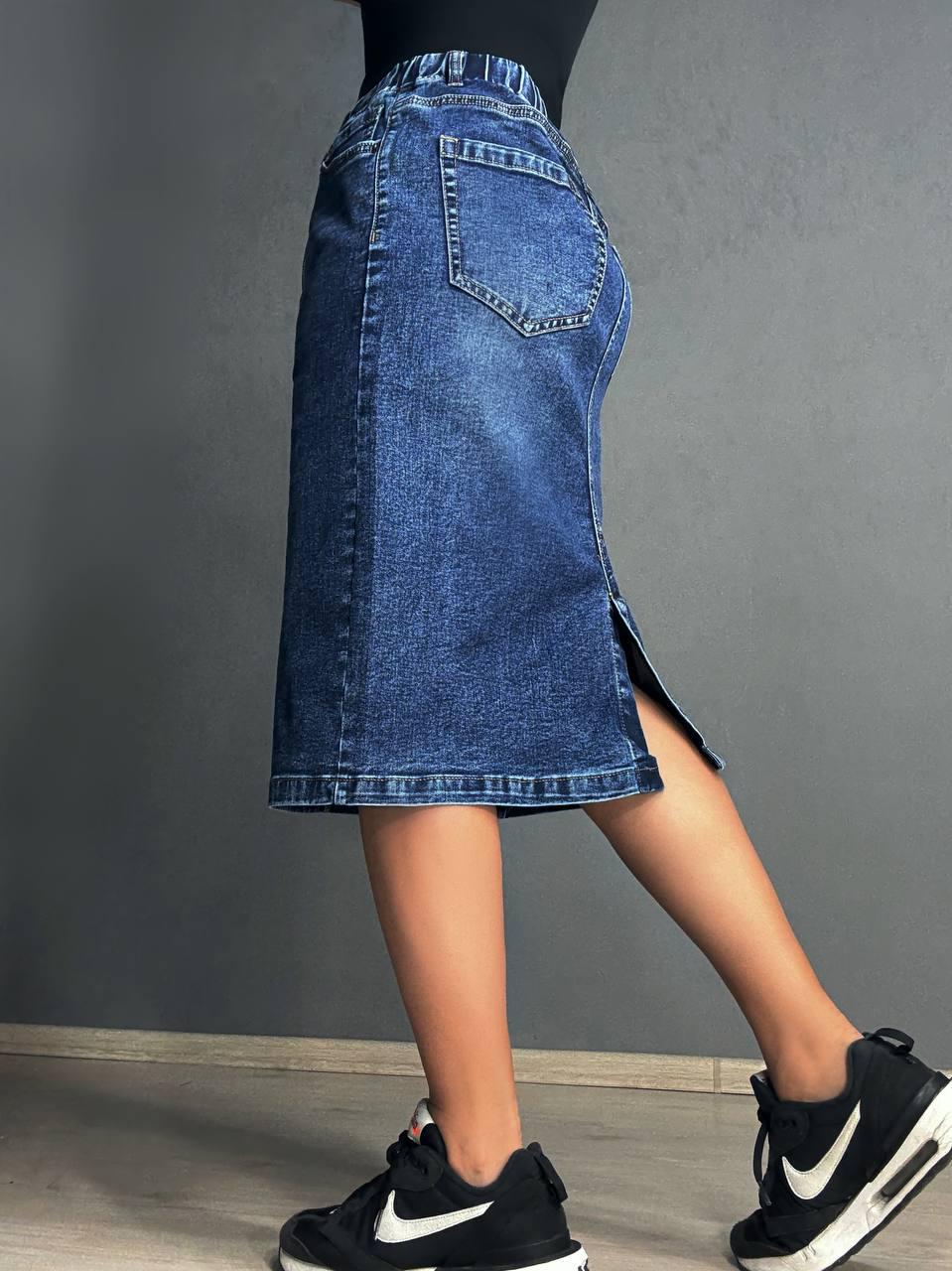Спідниця жіноча джинсова ZJY 7031 стрейчева з розрізом на резинці р. З4 92 см 110 см Синій - фото 3 Спідниця жіноча джинсова ZJY 7031 стрейчева з розрізом на резинці р. З4 92 см 110 см Синій - фото 3