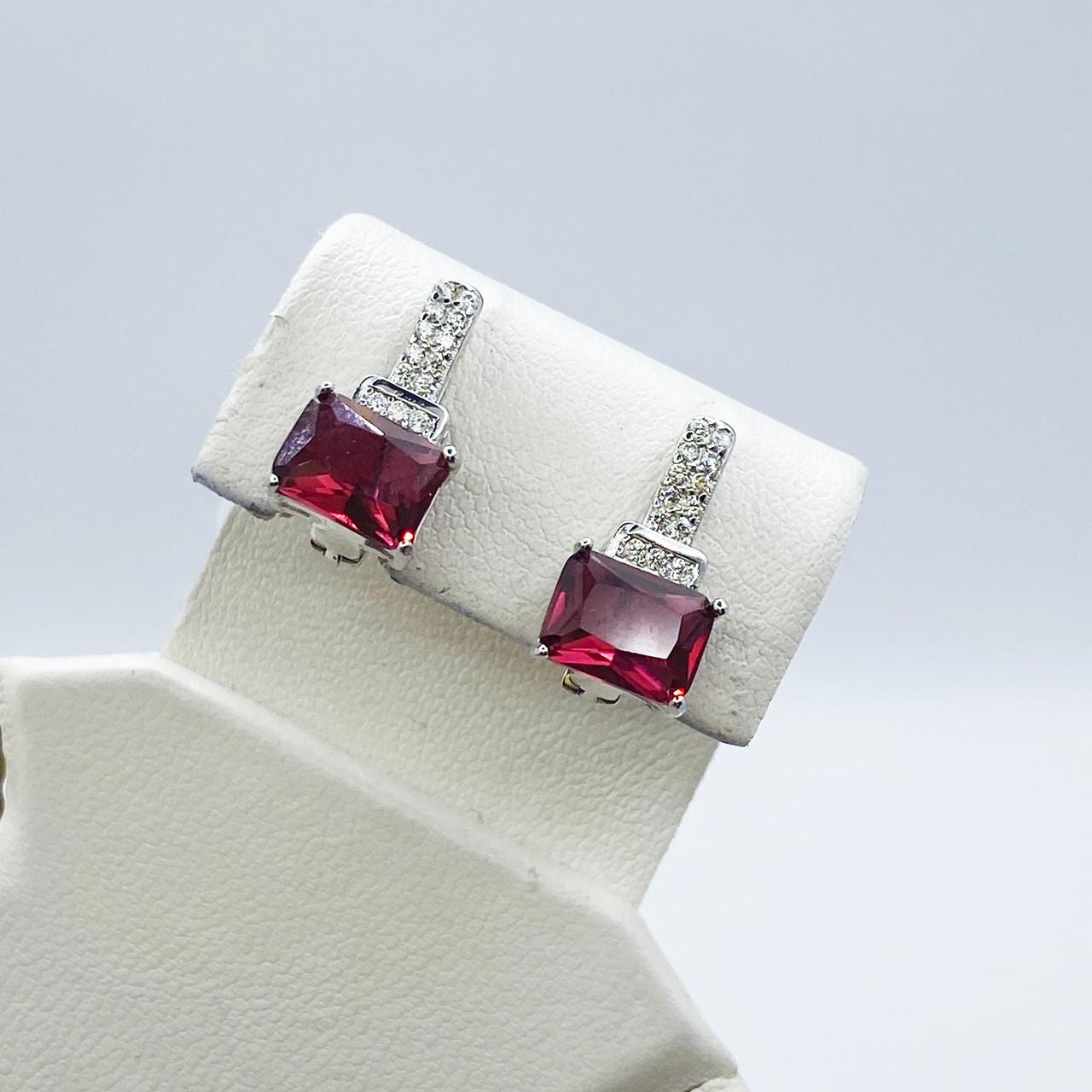 Серьги серебряные с рубином/альпинитом и кубическим цирконием 4,07 г (2199869634)