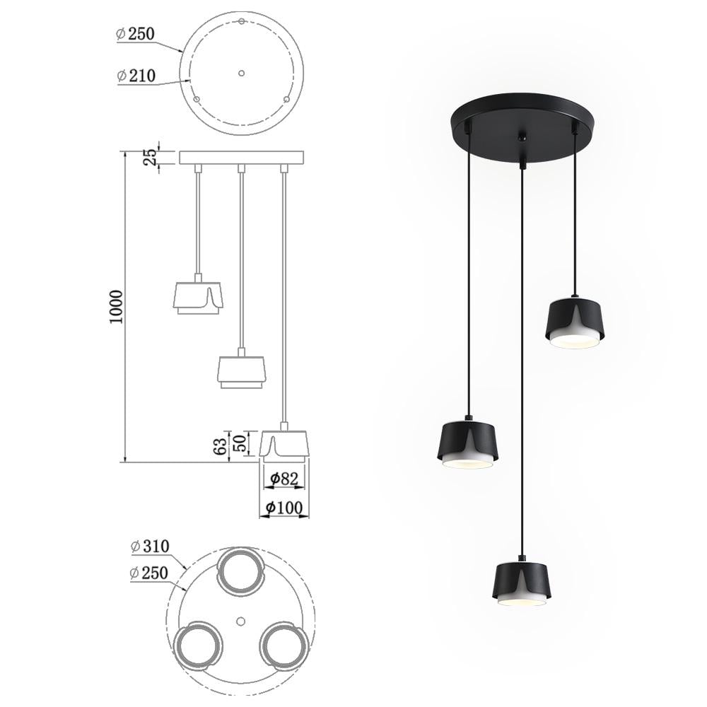 Світильник підвісний ESLLSE TELA 3R GX53 310x1000 мм Чорно-білий (10538) - фото 3 Світильник підвісний ESLLSE TELA 3R GX53 310x1000 мм Чорно-білий (10538) - фото 3