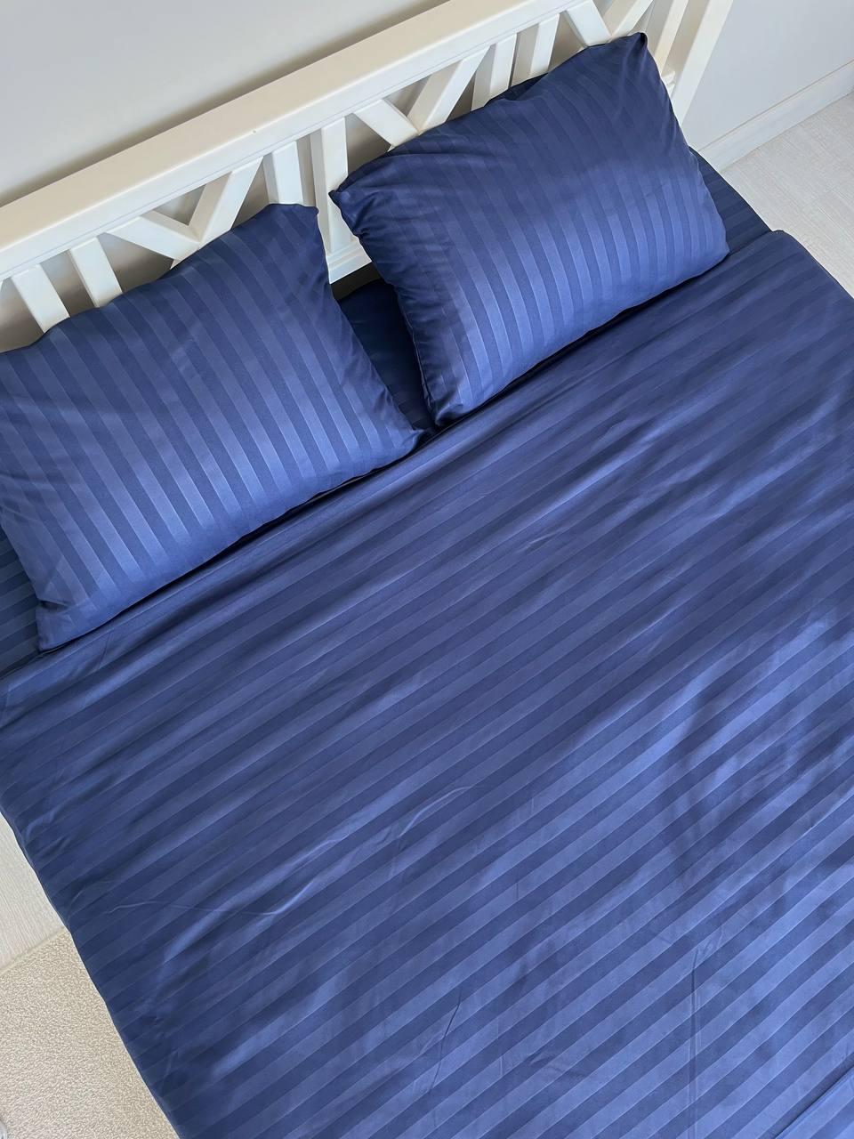 Комплект постельного белья ZHN полуторный страйп сатин 150х220 см Темно-синий - фото 2 Комплект постельного белья ZHN полуторный страйп сатин 150х220 см Темно-синий - фото 2