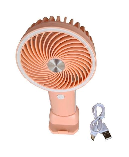 Вентилятор Mini Fan ручной аккумуляторный с подставкой для телефона Персиковый с белым (HX09-1)