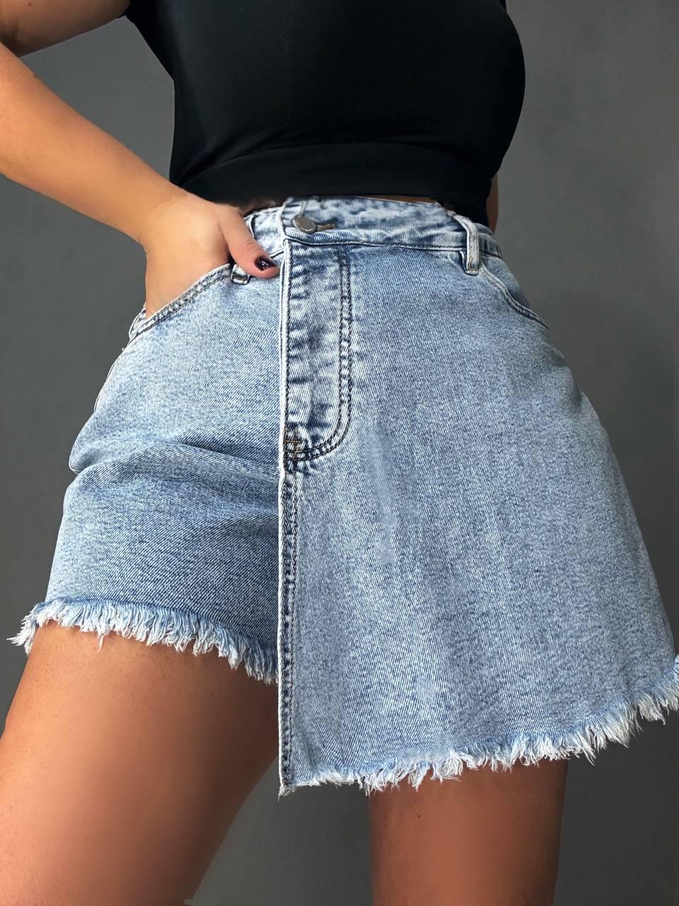 Шорты-юбка женские Vanver 222 джинсовые на запах с бахромой большие размеры р. 33 Голубой (6426)