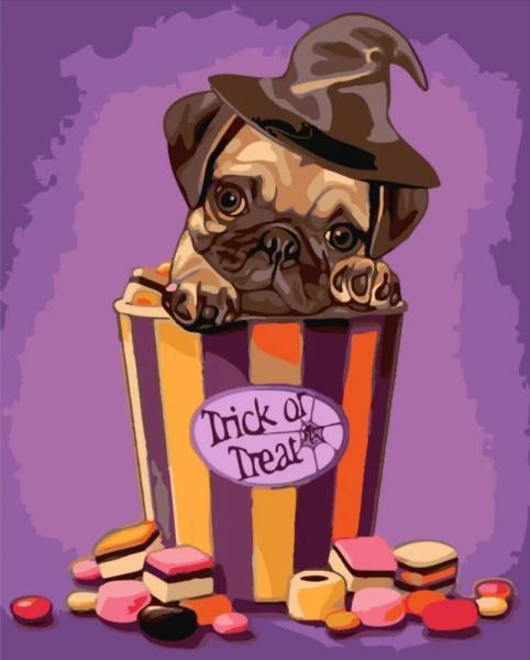 Картина по номерам Strateg Животные Хеллоунский мопс 30х40 см в термопакете (SS-6426-mt)