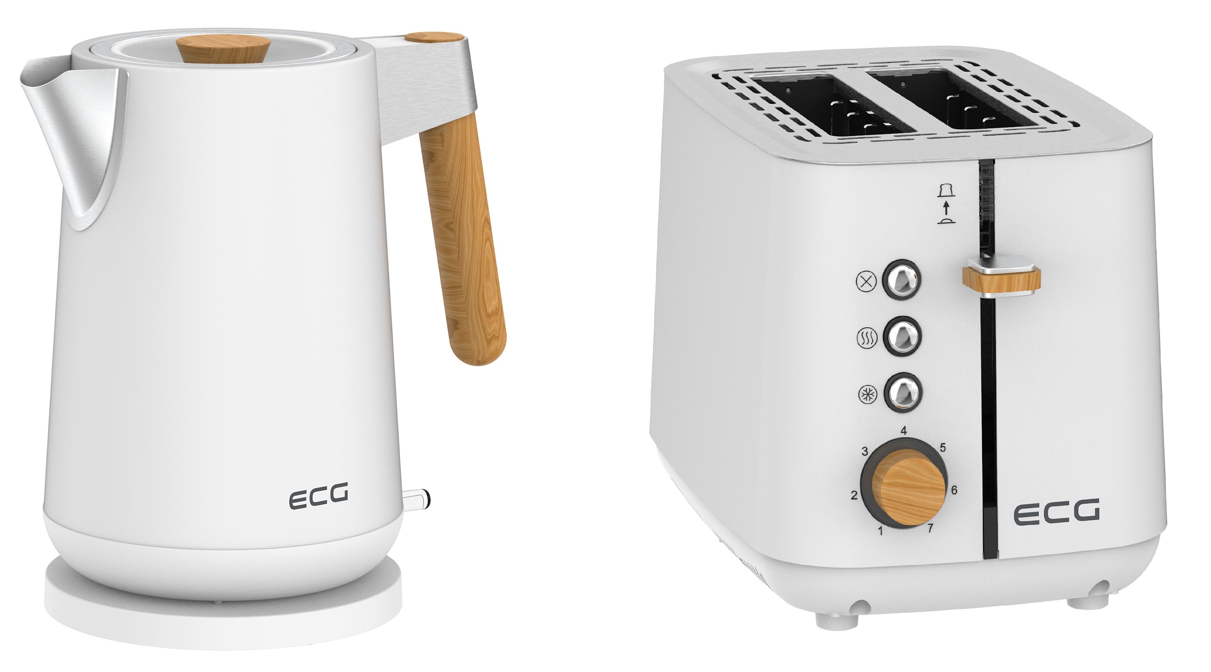 Комплект из электрочайника ECG RK 1768 Strix Timber White и тостера ECG ST 2768 Timber White