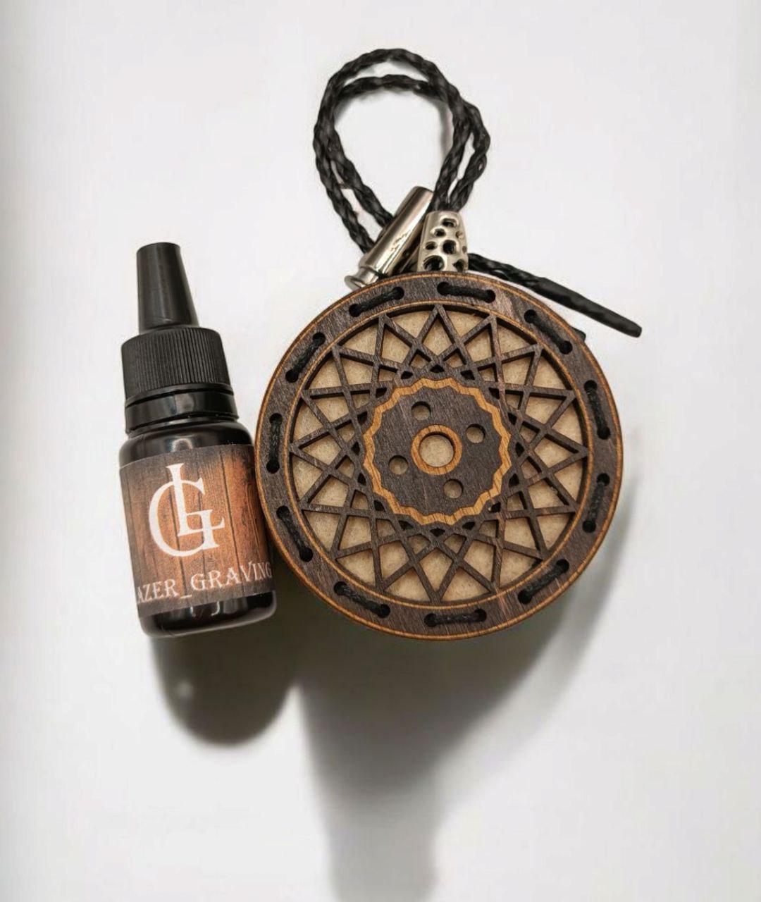 Ароматизатор для авто многоразовый в виде колеса из дерева/войлока и аромапарфюм 10 мл в подарочной коробке (111) - фото 5