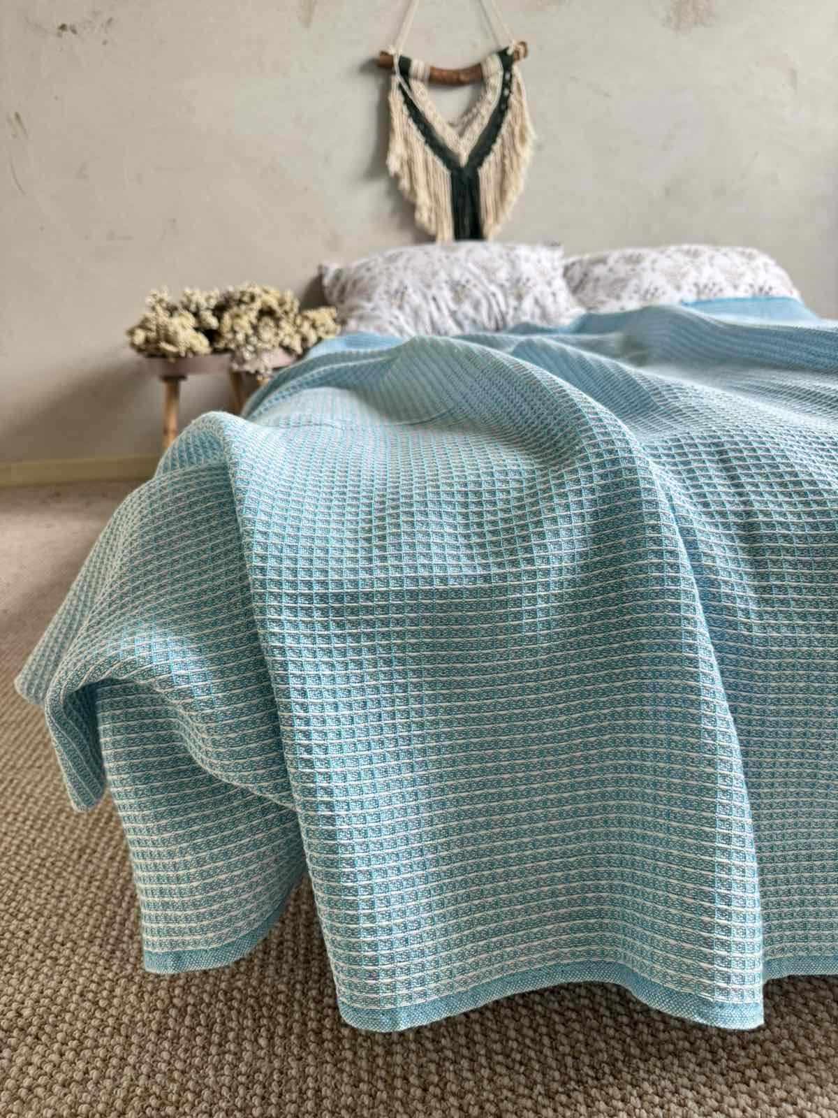 Простынь вафельная ZEINTEX хлопчатобумажная 200х220 см Голубой (26417920) - фото 1