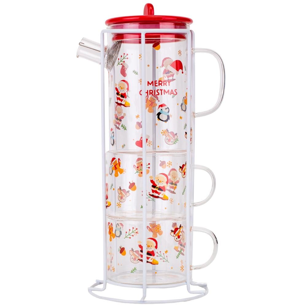 Чайник Merry Chrismass 450 мл с 2 чашками Красный (9151-002)