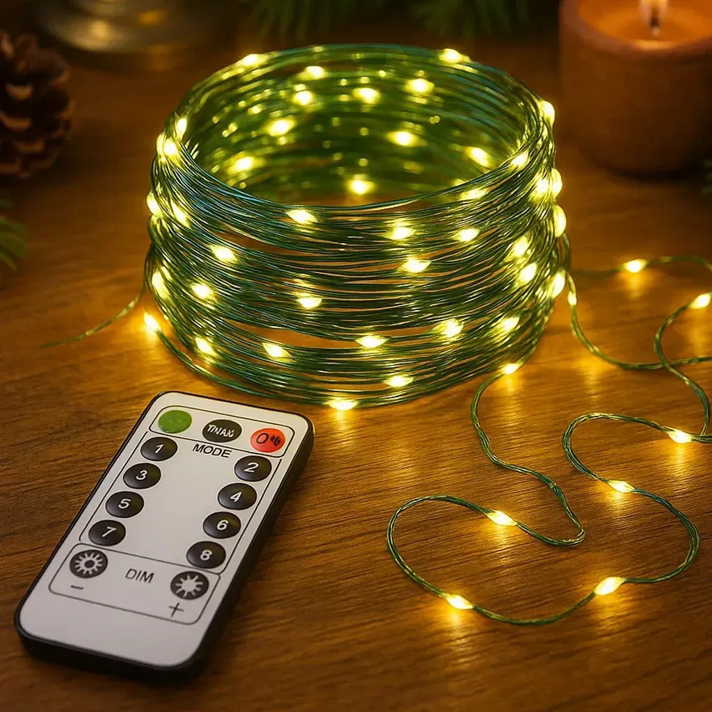 Гирлянда светодиодная нить Роса 200 м 2000 Led от сети на зеленой проволоке с пультом ДУ Теплый белый - фото 8 Гирлянда светодиодная нить Роса 200 м 2000 Led от сети на зеленой проволоке с пультом ДУ Теплый белый - фото 8