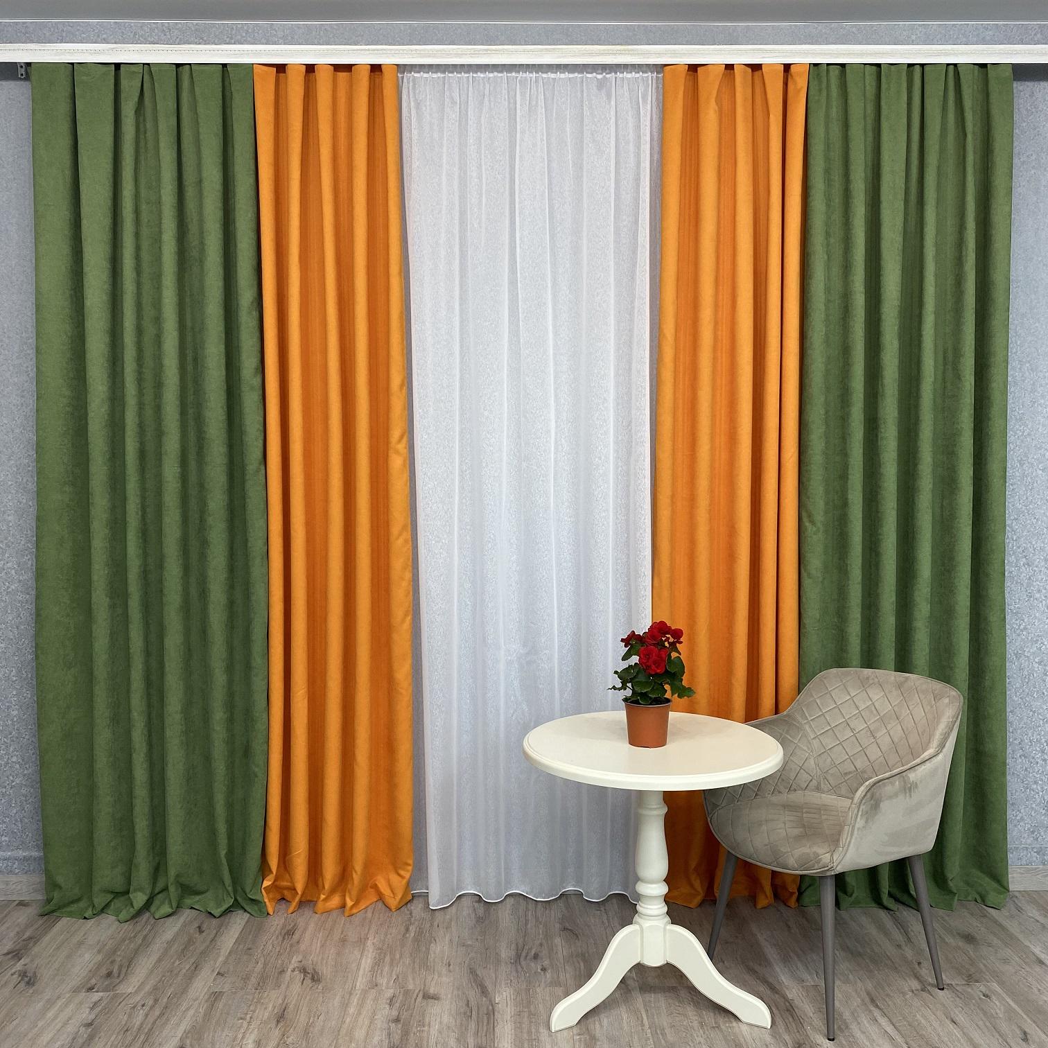 Шторы микровелюр TG Home Дуэт №450 1,50х2,70 м Зелено-оранжевый (450-586/207)