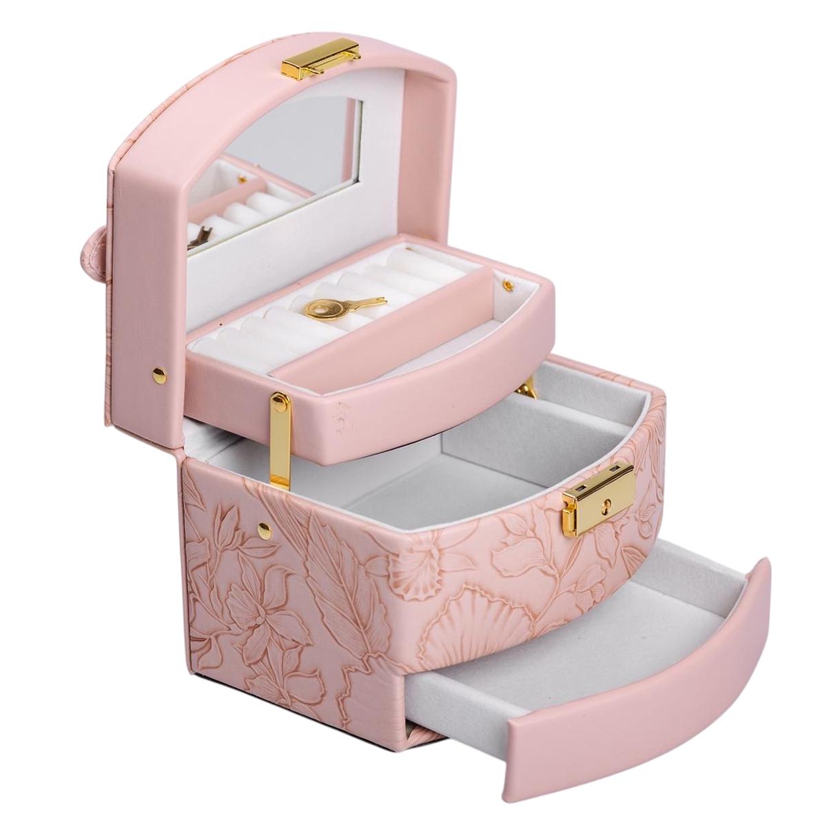 Кейс-скринька для прикрас із замком 15,5х11,5х11,5 см Рожевий (HP-5-23P)