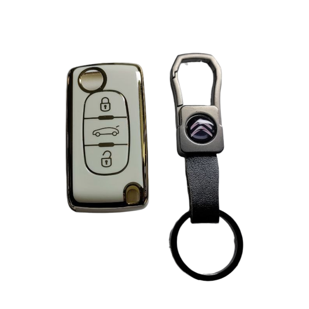 Чехол для ключа Citroen с золотым ободком и брелок (2365273161)