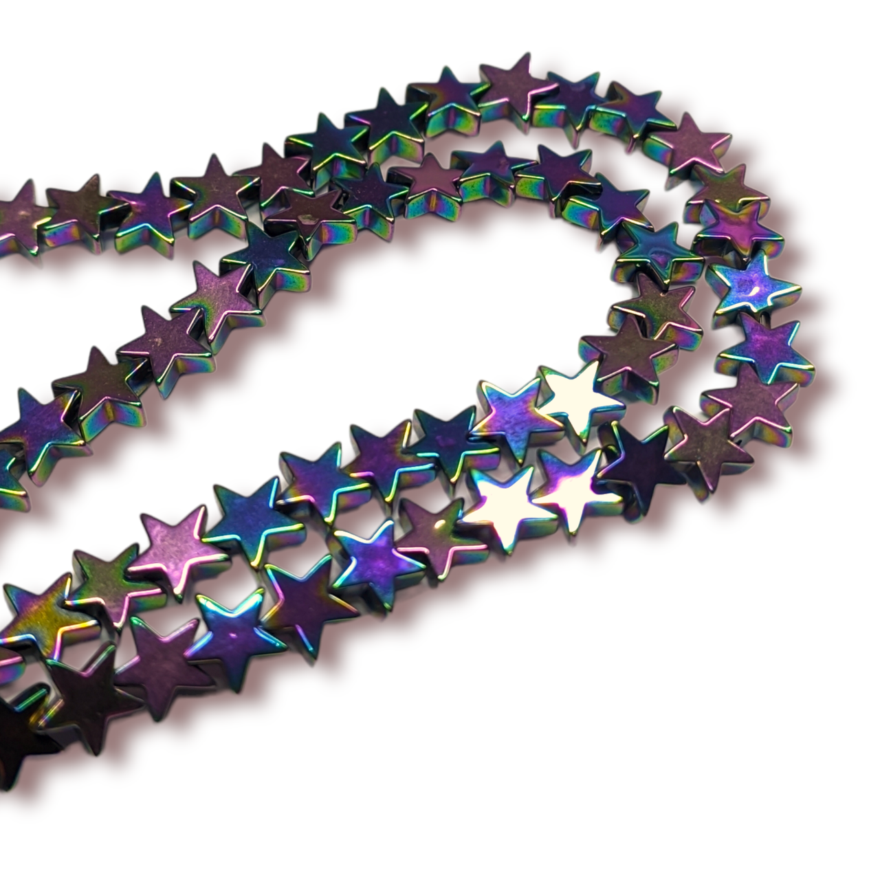 Бусины Звезды Гематит 6х6 мм Рондель Плоский нить 40 см Радужный (БГ0606з52)