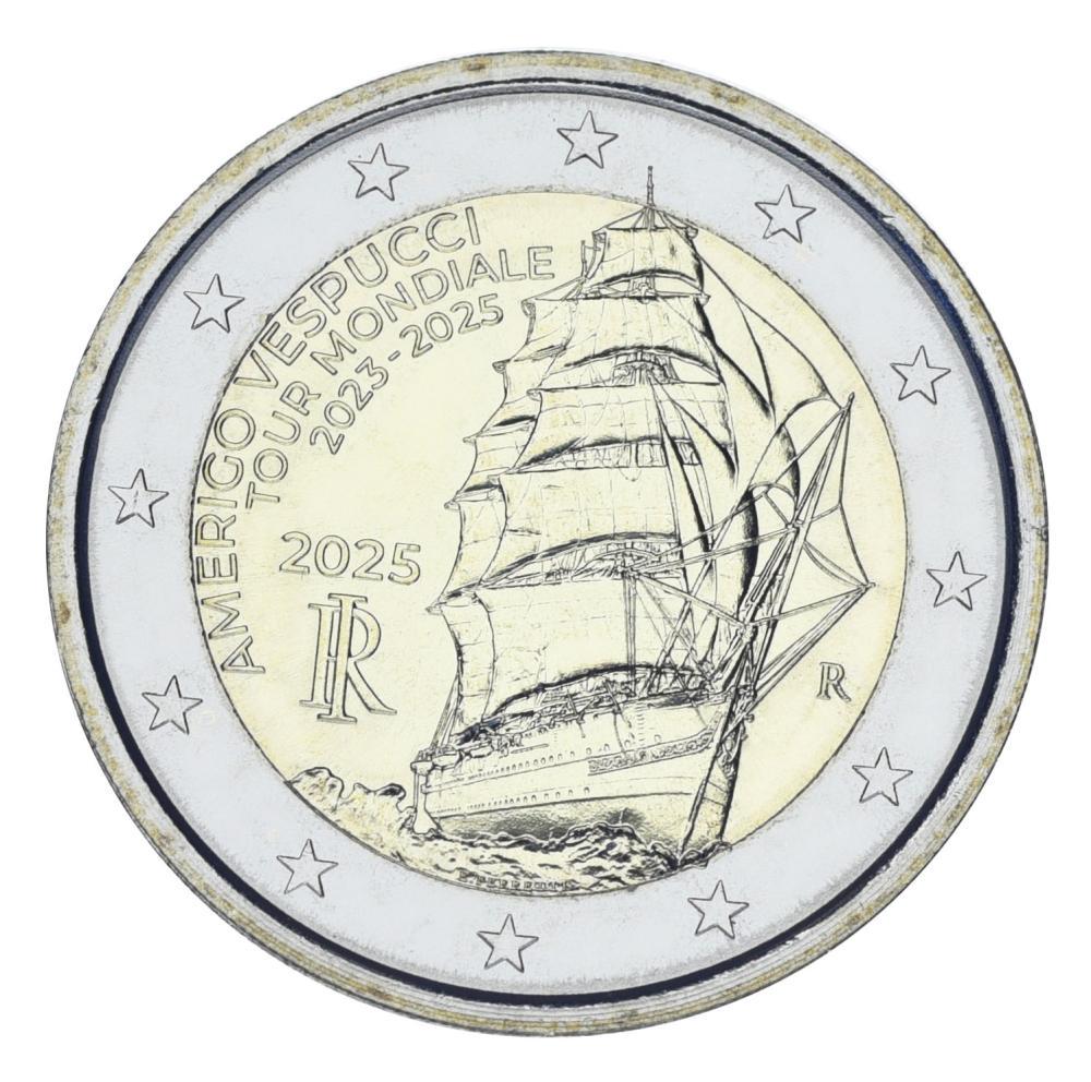 Коллекционная монета Италия 2 евро 2025 Биметалл UNC Мировое турне Америго Веспуччи Корабль Парусник (М22259) Коллекционная монета Италия 2 евро 2025 Биметалл UNC Мировое турне Америго Веспуччи Корабль Парусник (М22259)