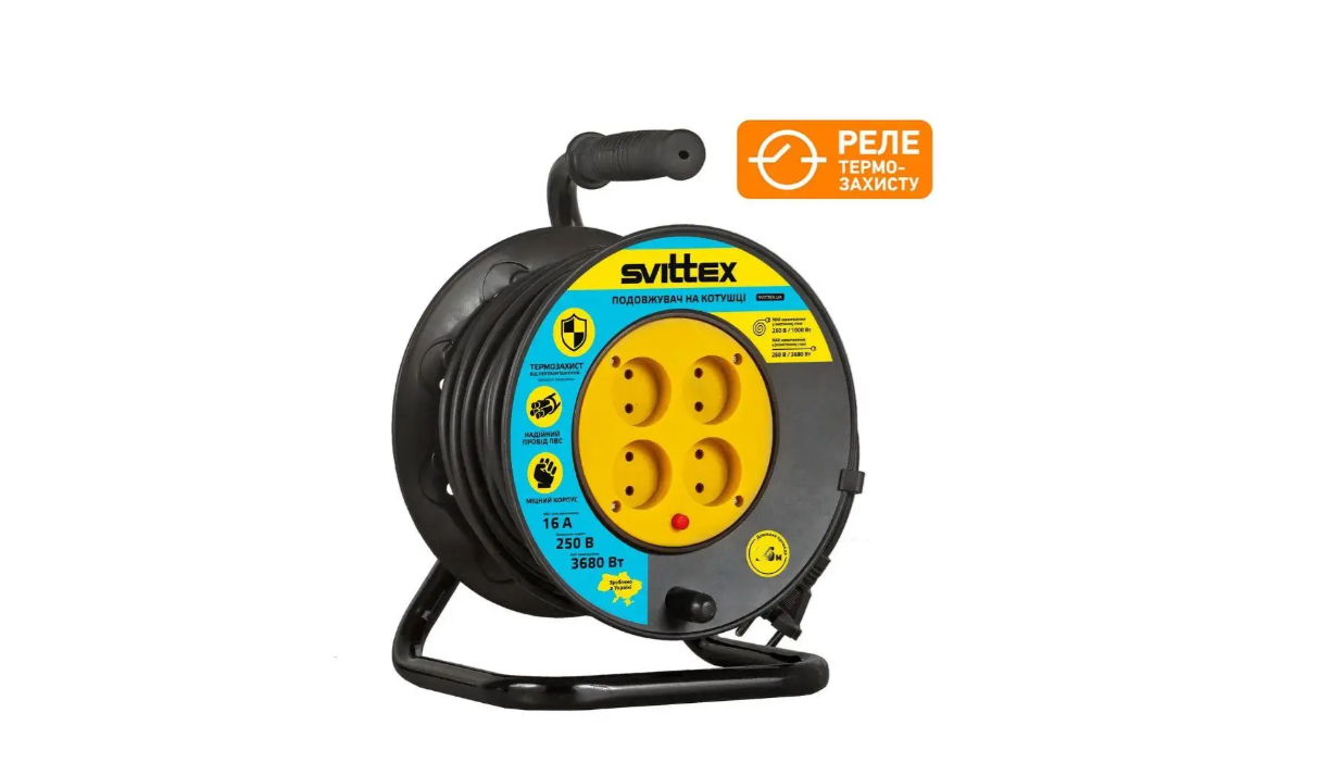 Удлинитель на катушке SVITTEX ПВС с термозащитой 40 м 2х1,5 мм2 (7184920) - фото 3