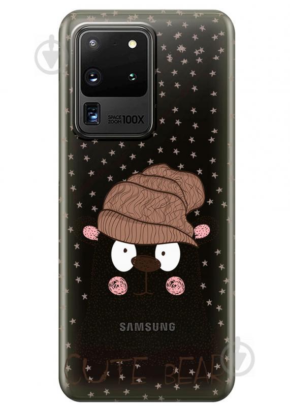 Прозрачный силиконовый чехол iSwag для Samsung Galaxy S20 Ultra Медведь (M1140)