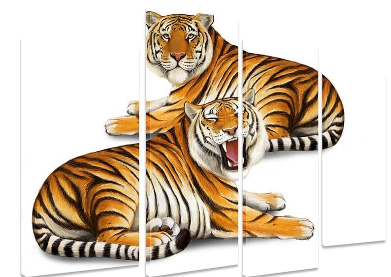 Модульная картина KIL Art Тигры Хищники на холсте из четырех частей 89x56 см (M4_M_498)