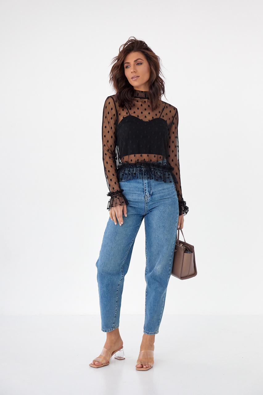 Блуза прозора Hello Kiss! з фатину в горошок L Чорний - фото 5 Блуза прозора Hello Kiss! з фатину в горошок L Чорний - фото 5