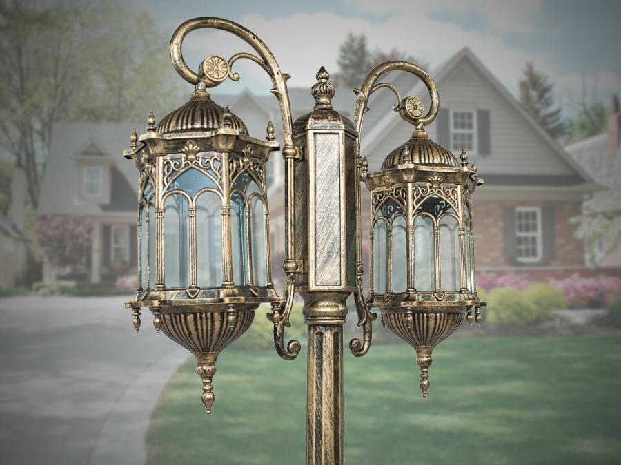 Садовий світильник в класичному стилі на два плафони Бронзовий (DJ018-M/2) - фото 2