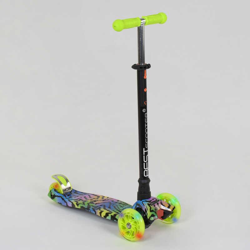 Самокат детский пластмассовый с алюминиевой трубкой руля/4 колеса Black/Light Green (83271)