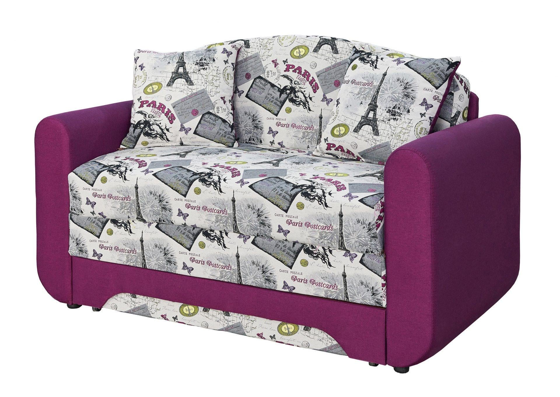 Диван Дюймовочка Юниор 1540x950x890 (раскладной/еврокнижка) из ДСП дерево/ ткань Екшн фиолетовый Мебель Сервис