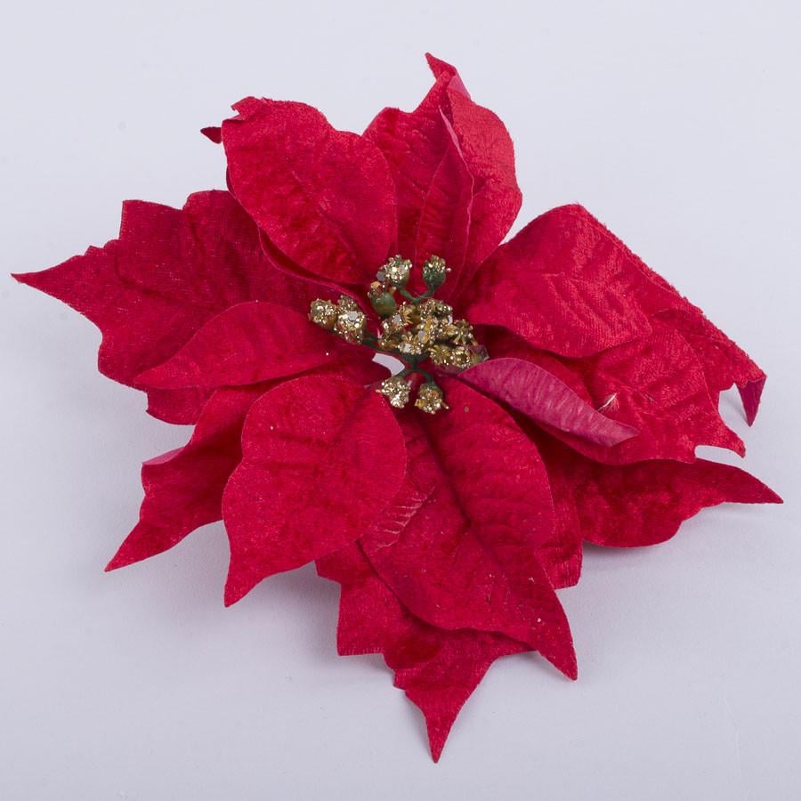 Пуансетия бархатная большая на прищепке Красный (4062-2)