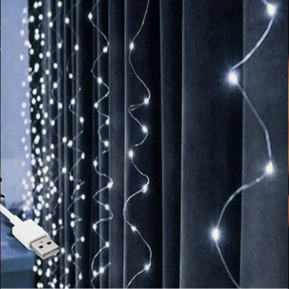 Гірлянда штора Роса 100 LED від USB 8 режимів 3x0,6 м Холодний білий - фото 1 Гірлянда штора Роса 100 LED від USB 8 режимів 3x0,6 м Холодний білий - фото 1