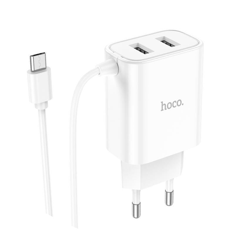 Зарядний пристрій з кабелем Hoco C103A Micro USB Cable Courser Dual-Port Charger 2USB 2.1A White (579563)
