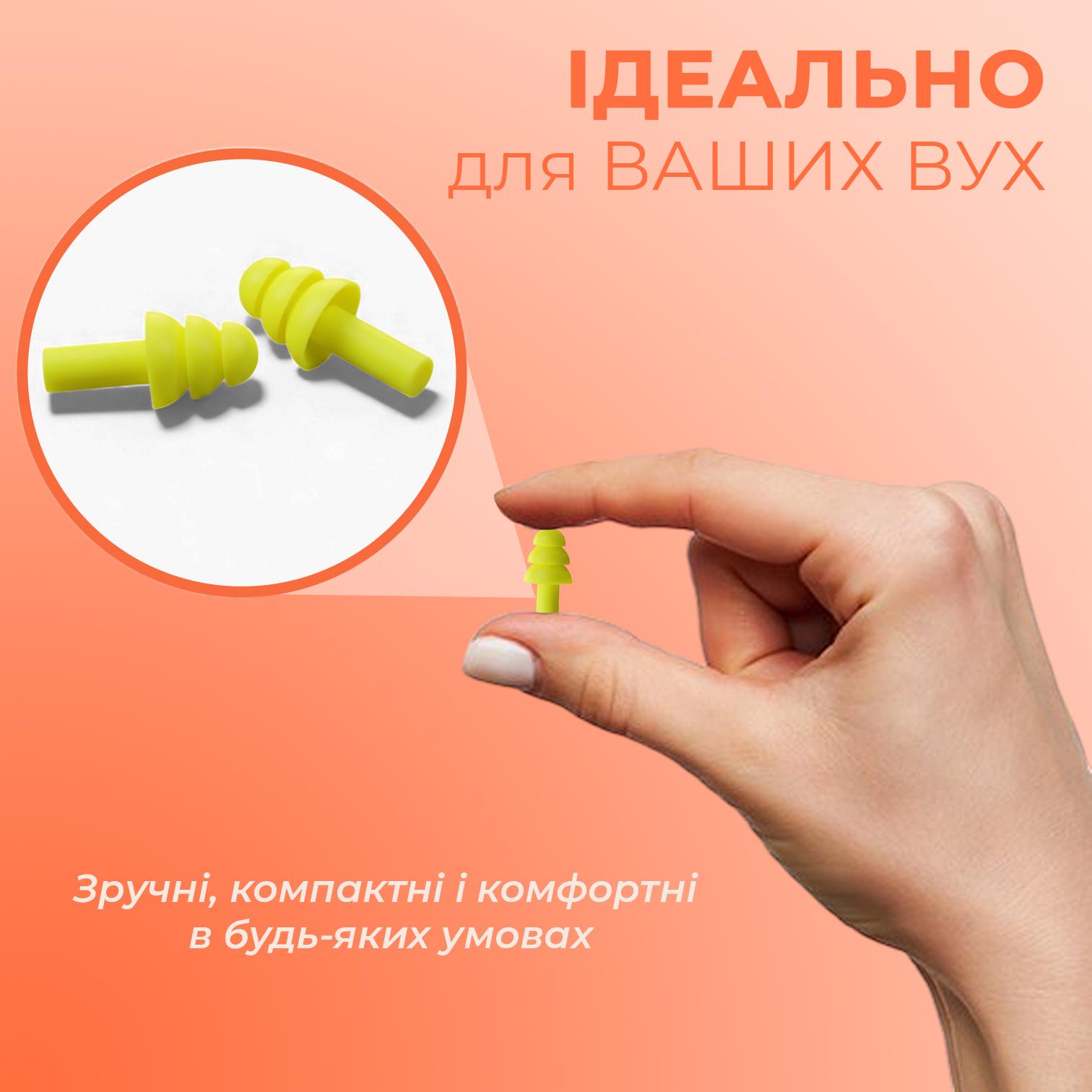 Беруши для сна плавание Univerza Елка силиконовые шумоподавляющие анатомические в футляре Лимонный - фото 6