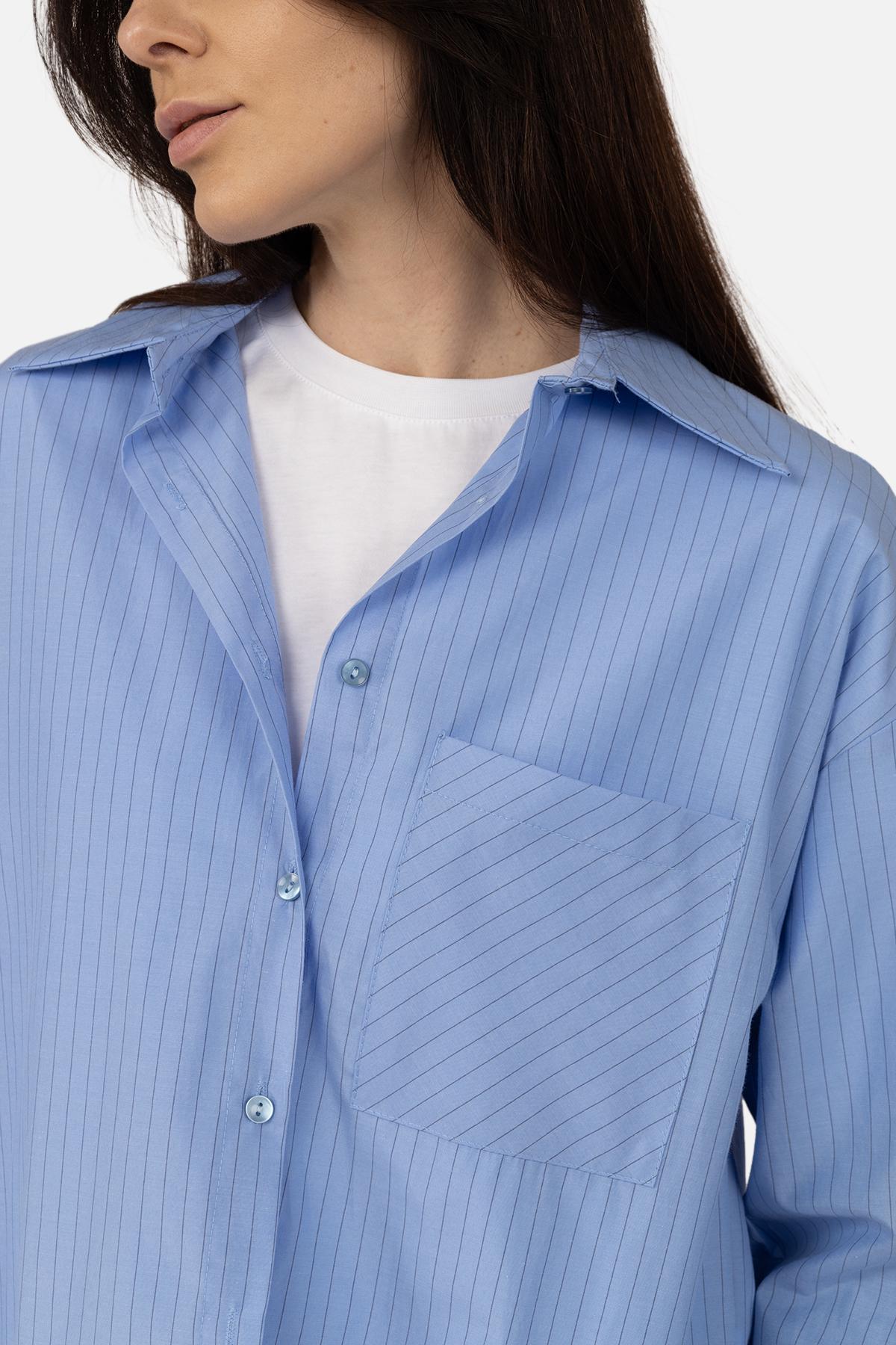 Сорочка з довгим рукавом ЦБ-00269357 жіноча р. 48 Блакитний (SKT001043172) - фото 3 Сорочка з довгим рукавом ЦБ-00269357 жіноча р. 48 Блакитний (SKT001043172) - фото 3