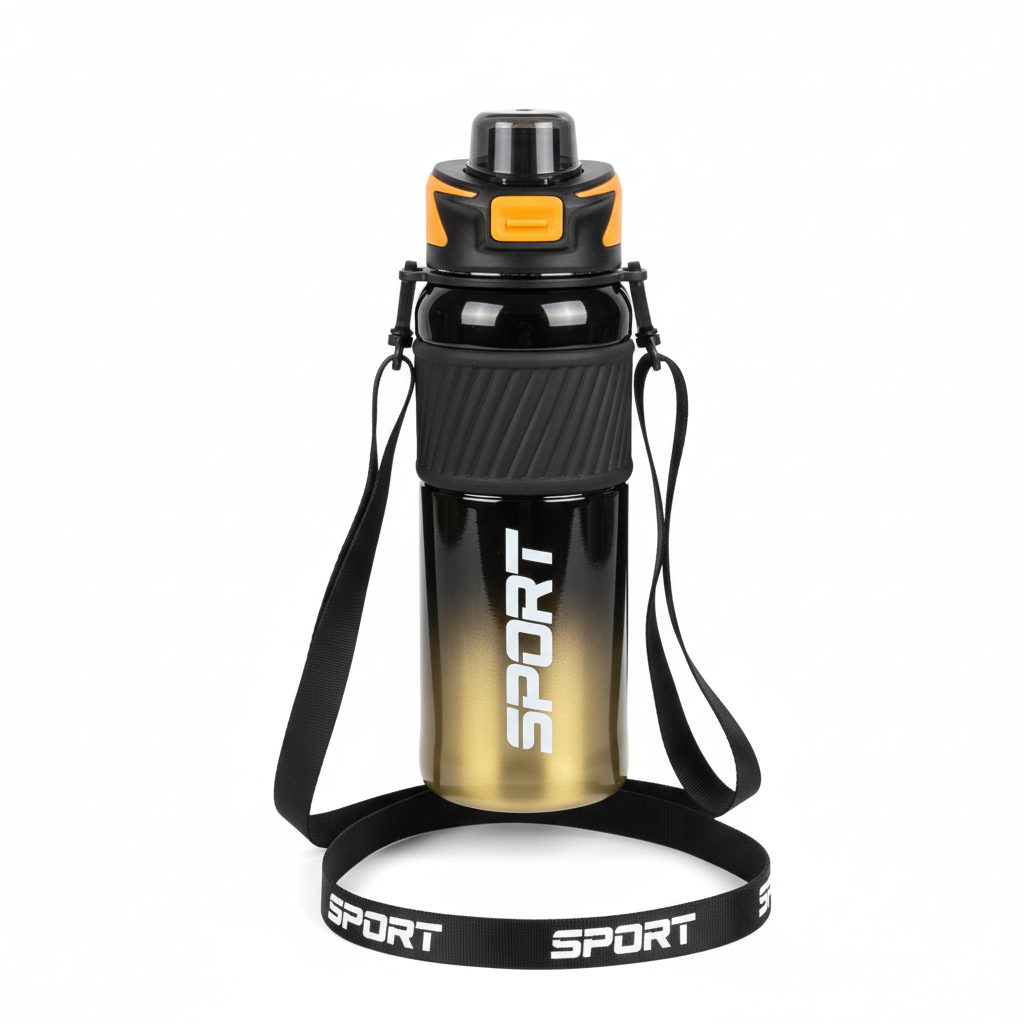 Термос-пляшка SPORT з ремінцем та напувалкою вакуумна градієнт 800 мл Помаранчевий (2812063488)