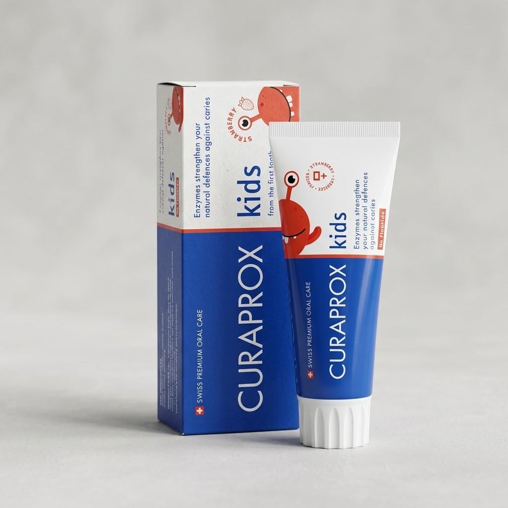 Зубная детская паста Curaprox kids strawberry без фтора со вкусом клубники 60 мл для детей 0+ Зубная детская паста Curaprox kids strawberry без фтора со вкусом клубники 60 мл для детей 0+