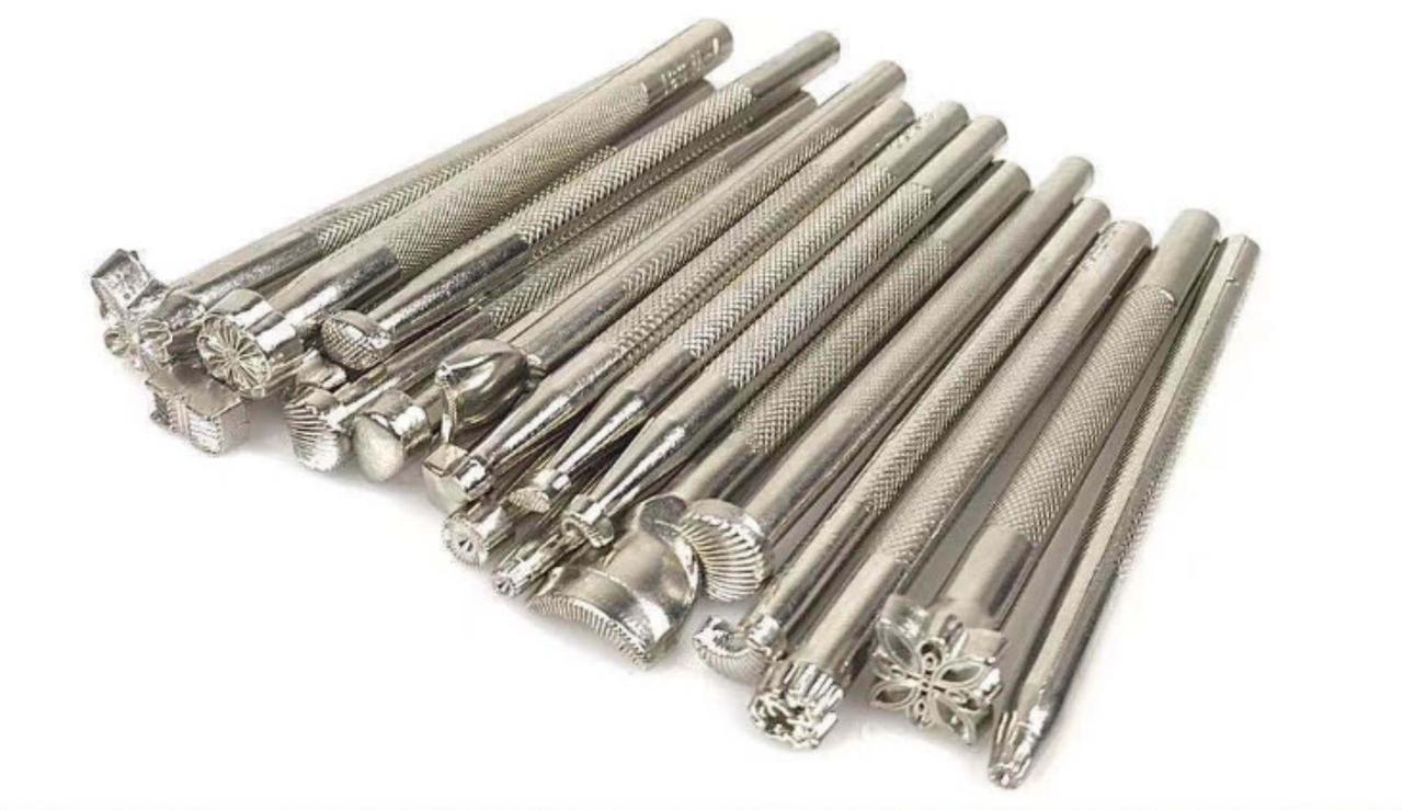 Набір для тиснення та декорування шкіри 20 інструментів із цинкового сплаву (137729)