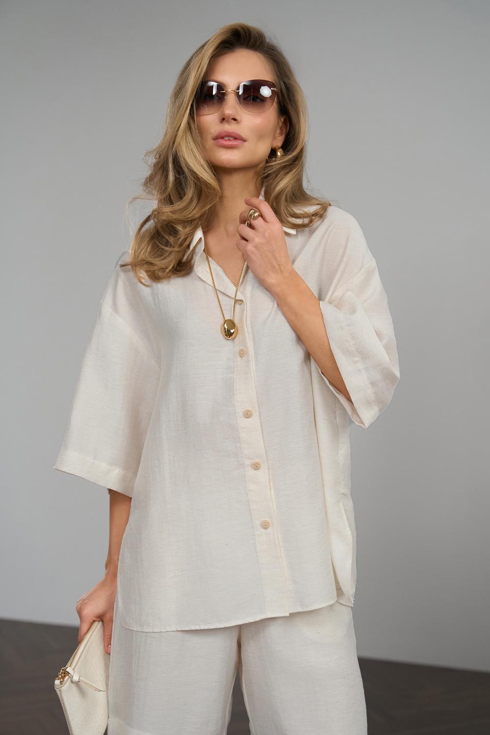 Костюм женский с леном рубашка/шорты S Бежевый (3066) - фото 6 Костюм женский с леном рубашка/шорты S Бежевый (3066) - фото 6