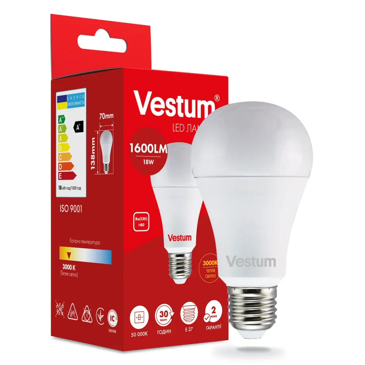 Светодиодная лампа Vestum A70 18W 3000K 220V E27 1-VS-1112 (3100550650) Светодиодная лампа Vestum A70 18W 3000K 220V E27 1-VS-1112 (3100550650)