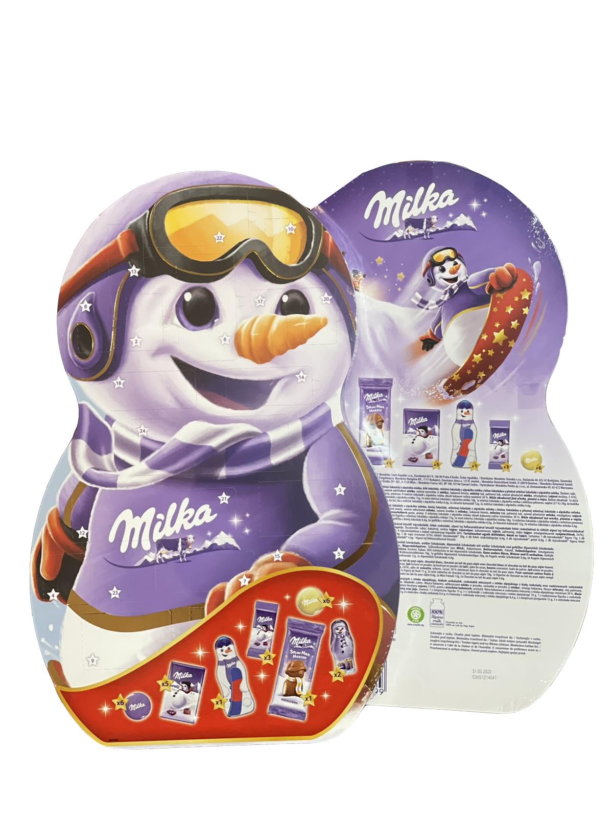 Новорічний адвент календар Milka Сніговик шоколадний календар 236 грам