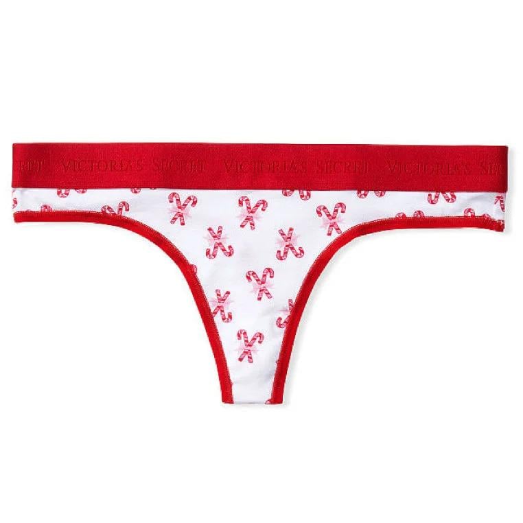 Трусики хлопковые Victoria's Secret Logo Cotton Thong Panty S Белый (26271194)