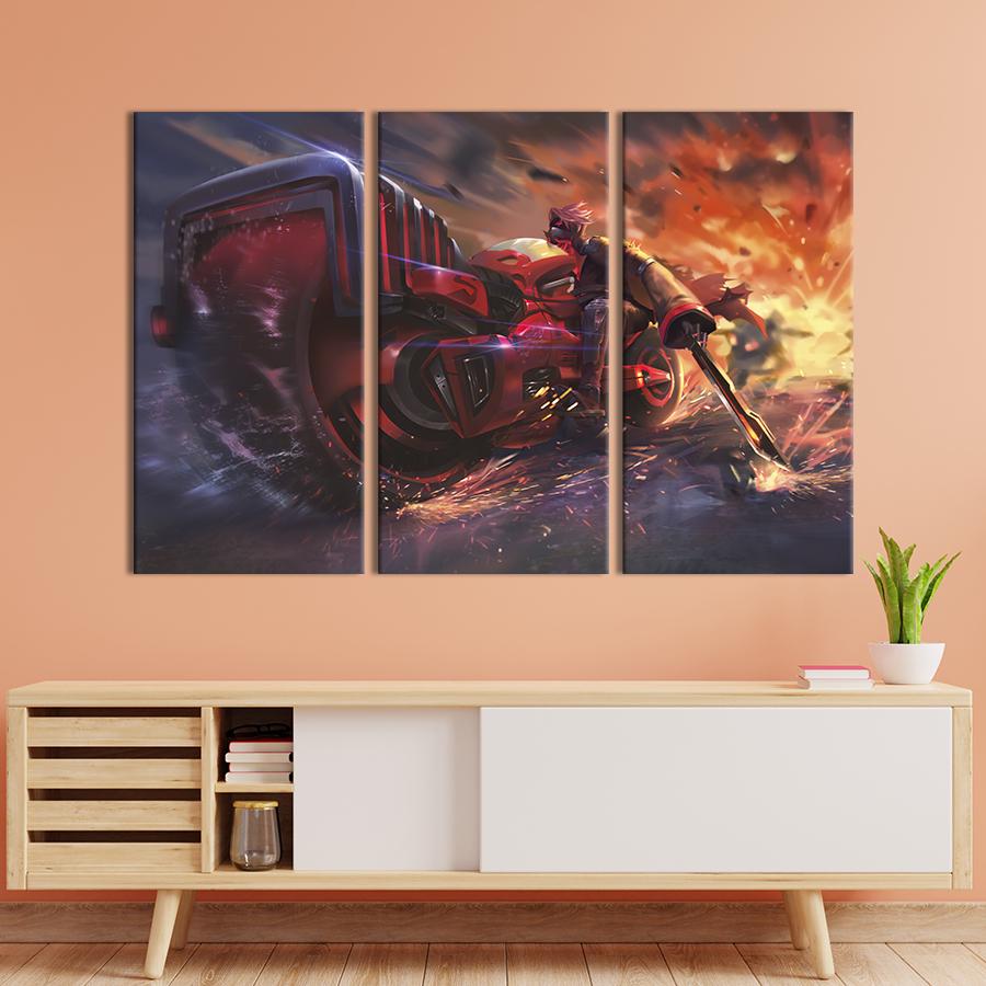 Модульная картина триптих Красный мотоцикл киберпанк 156x100 см (695-31)