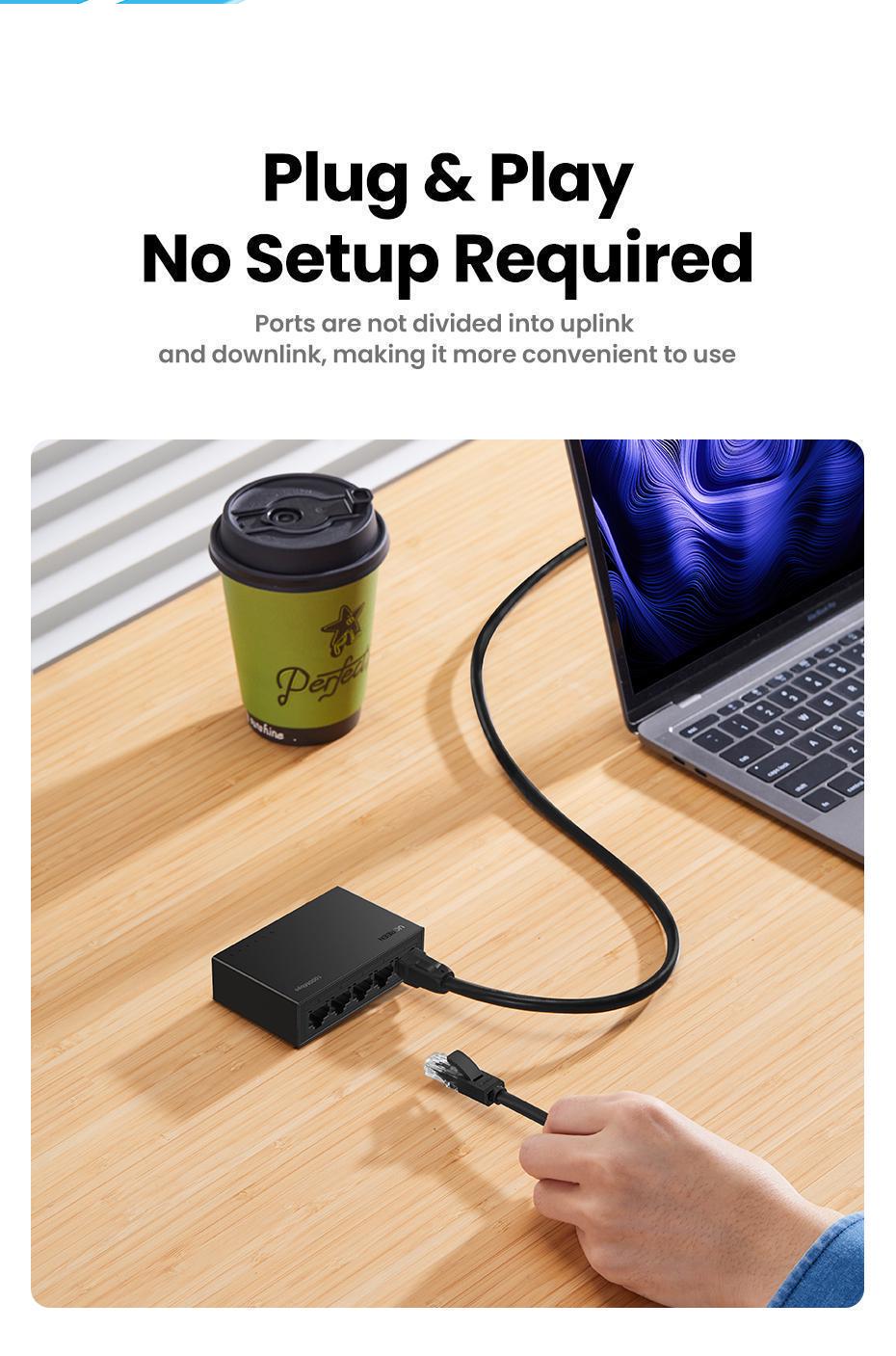 Комутатор мережевий Ugreen 5 портів 10/100/1000 мбіт/с Чорний (35492EU) - фото 6