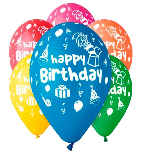 Воздушные шары Happy Birthday натуральный латекс 30 см 10 шт.
