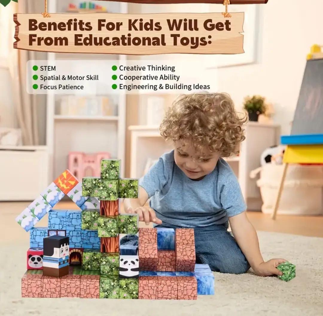 Конструктор магнітний Майнкрафт Ліс з водоспадом та льодовим будинком 100 кубиків - фото 4 Конструктор магнітний Майнкрафт Ліс з водоспадом та льодовим будинком 100 кубиків - фото 4