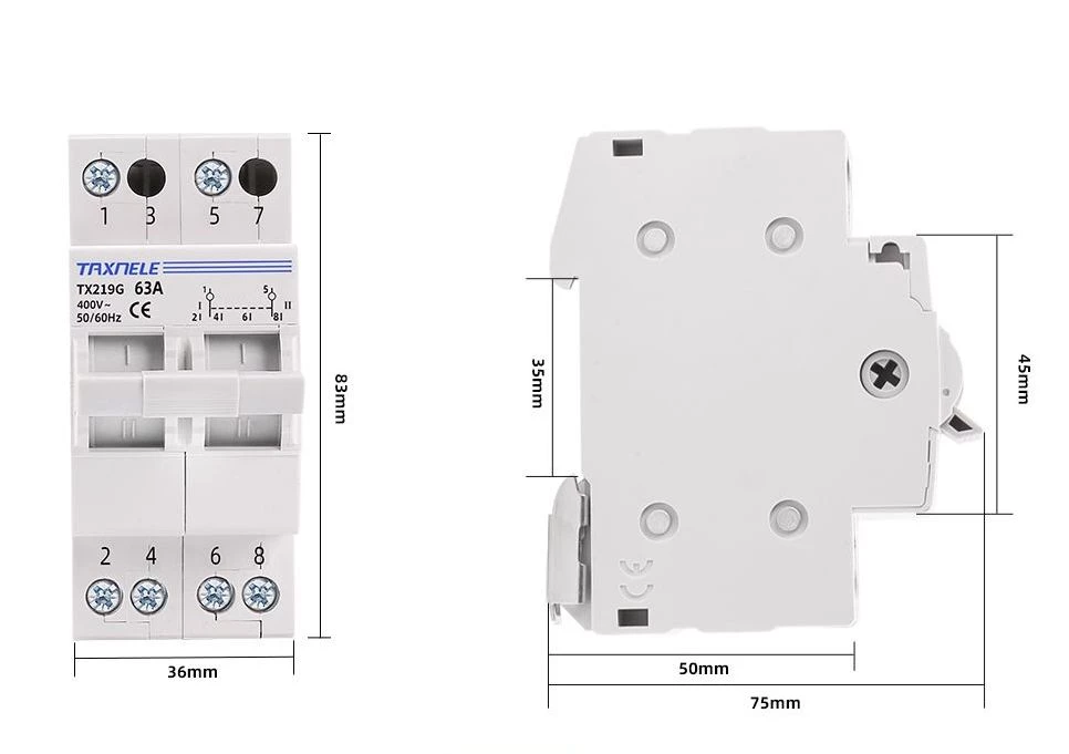 Ручной переключатель TAXNELE TX219G 2P 63A 400V 50/60Hz - фото 2