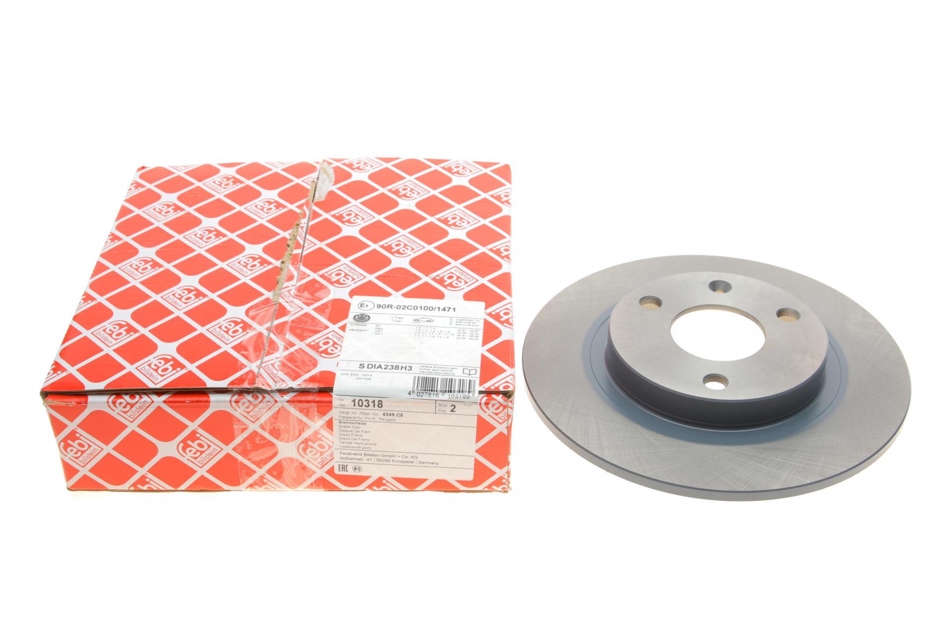 Гальмівний диск передній FEBI BILSTEIN для Citroen Saxo 96-04/Aircross 10- мм (10318)