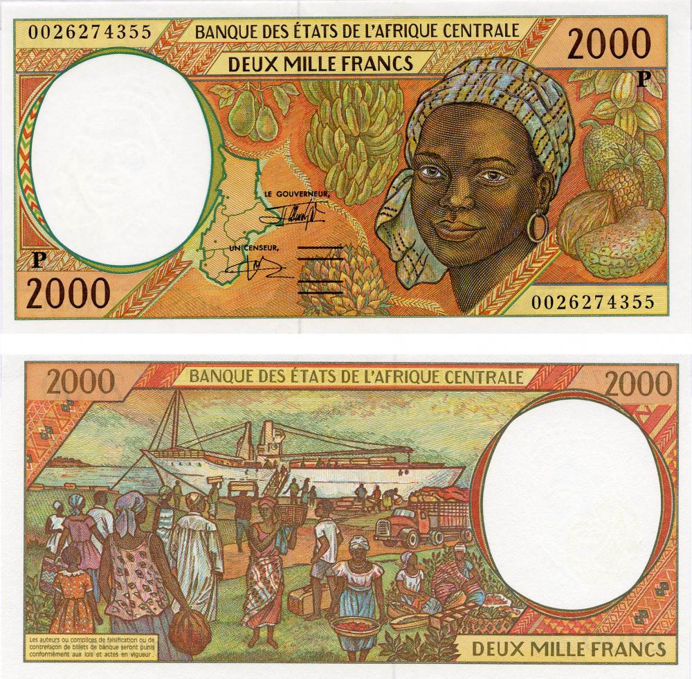 Коллекционная банкнота Центральная Африка 2000 франков 2000 P Чад UNC P603 (Б06267)