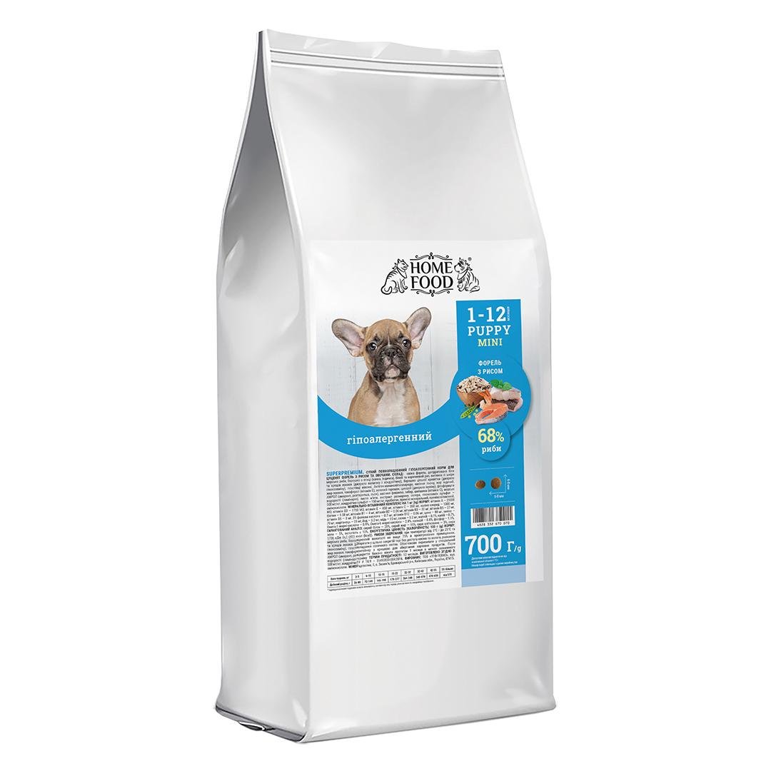 Корм HOME FOOD для щенков мелких пород гипоаллергенный  Форель с рисом  700 г