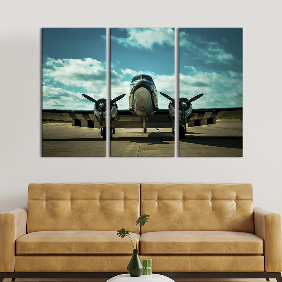 Картина на холсте триптих Блестящий самолёт 156x100 см (1380-31)