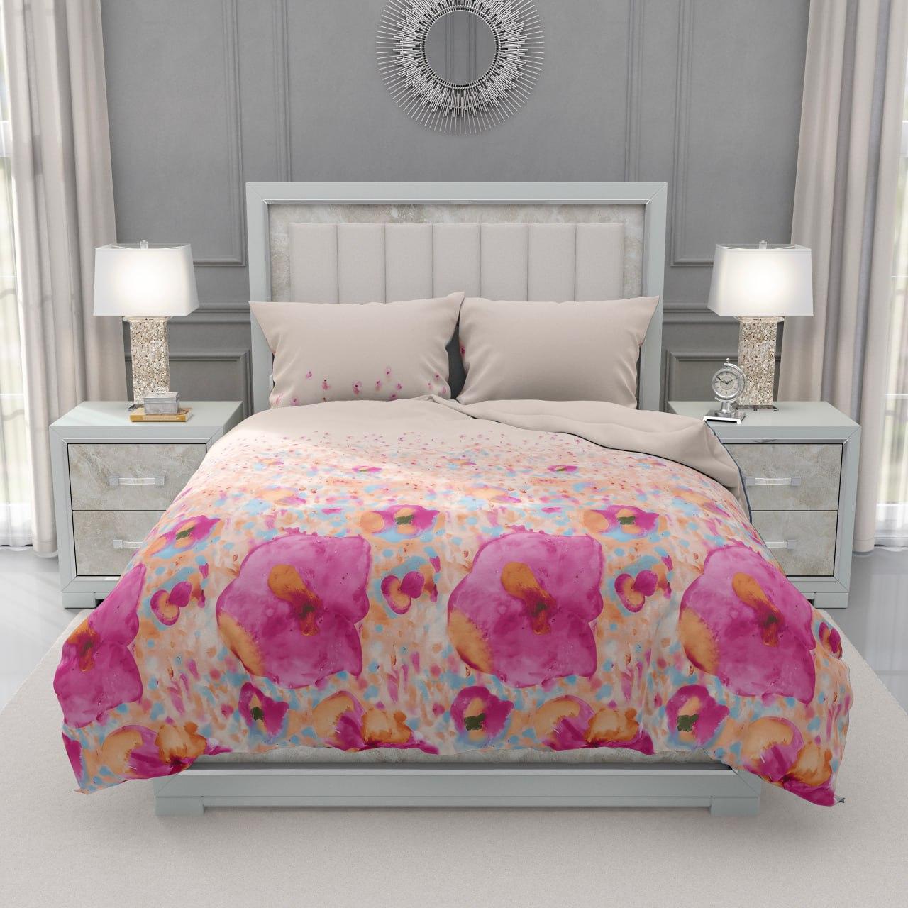 Комплект постельного белья Цветы микрофибровые двуспальные 180x210 см наволочки 70х70 см Пудровый (2230696557)