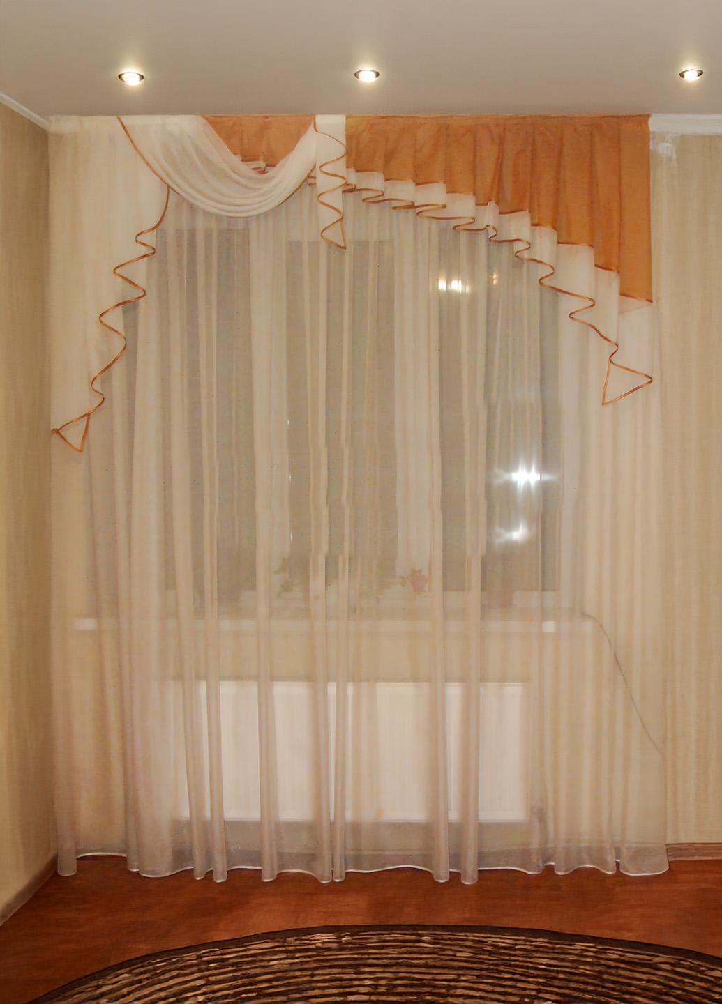 Ламбрикен Firanka Ассиметрия шифон карниз 200 см Коричневый с молочным (24_1_2м)