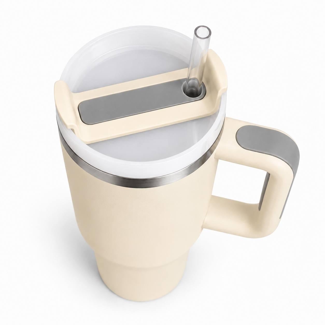 Термокружка с ручкой Tumbler для напитков комплект с крышкой и трубочкой 30 см Кремовый Айвори (M1190)