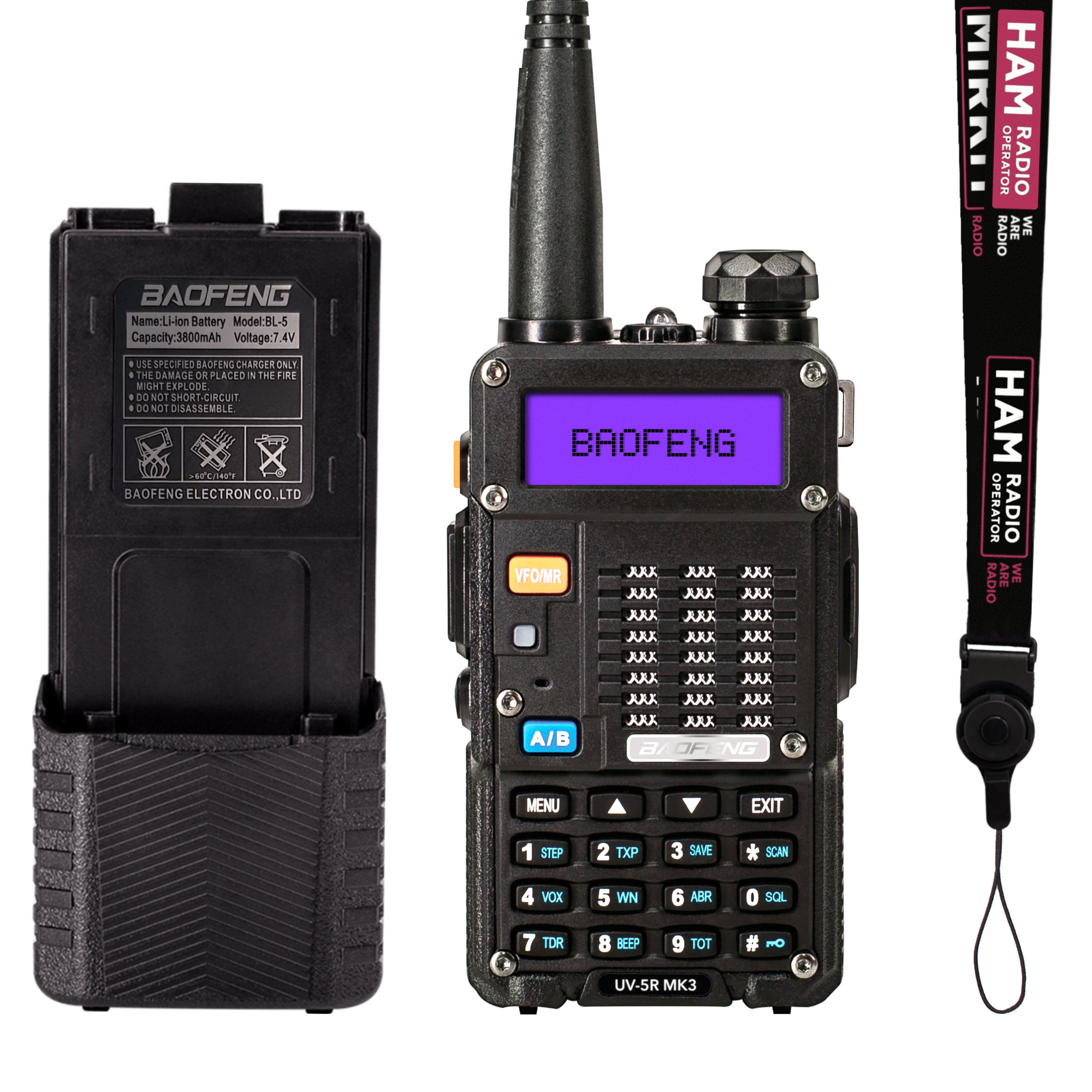 Комплект рація Baofeng UV-5R MK3 5W з гарнітурою/ремінцем на шию/акумуляторною батареєю Baofeng BL-5 3800 мАч (8740)