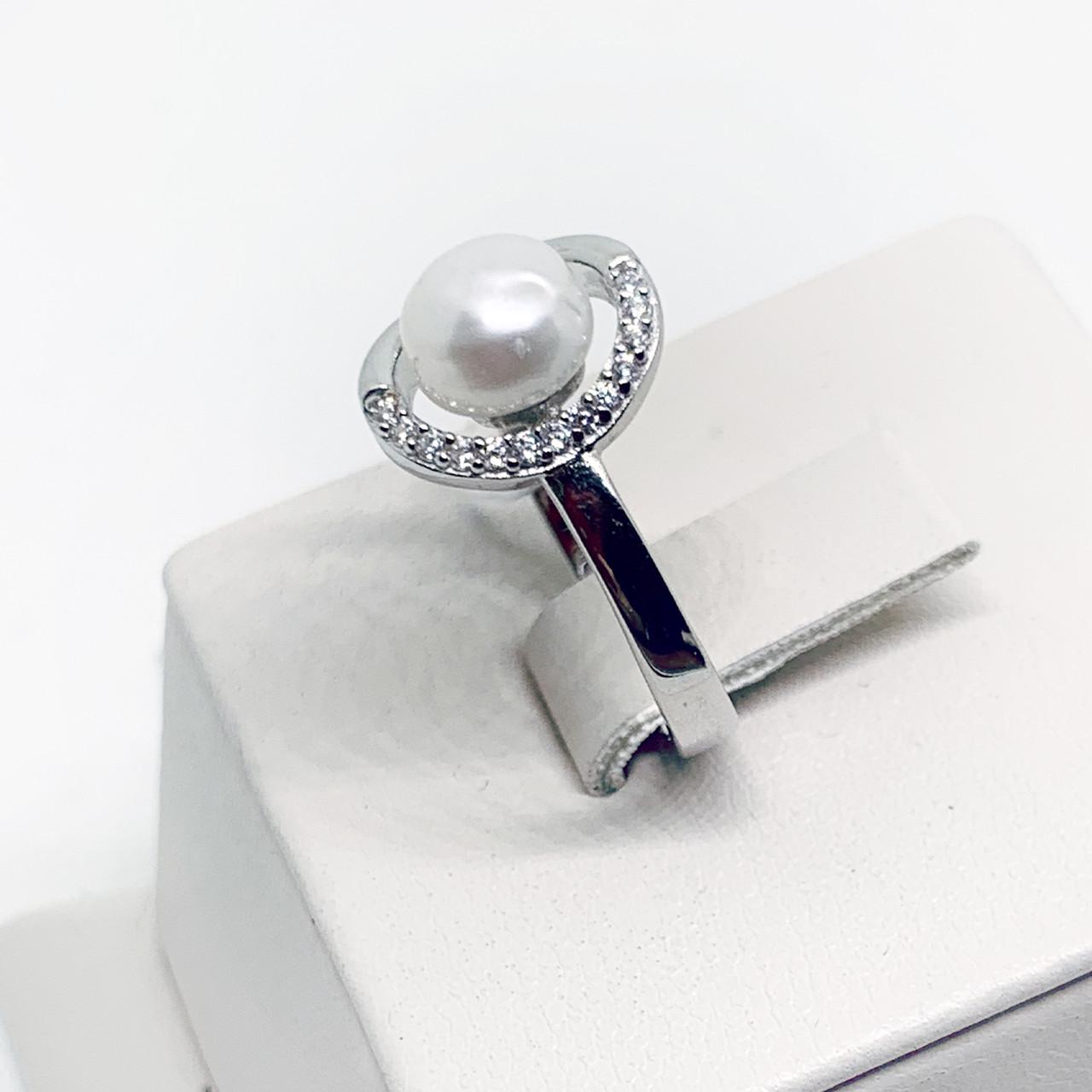 Кольцо серебряное с жемчугом и кубическим цирконием р. 17,5 2,4 г (1549097526)